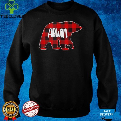 Mens Arwin Bear Custom Red Buffalo Plaid Christmas Pajama Shirt