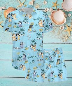 Men’s Bluey Print Hawaiian Shirt Shorts Combo Beach Ready Set