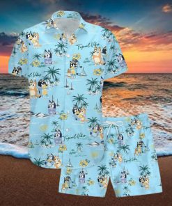 Men’s Bluey Print Hawaiian Shirt Shorts Combo Beach Ready Set