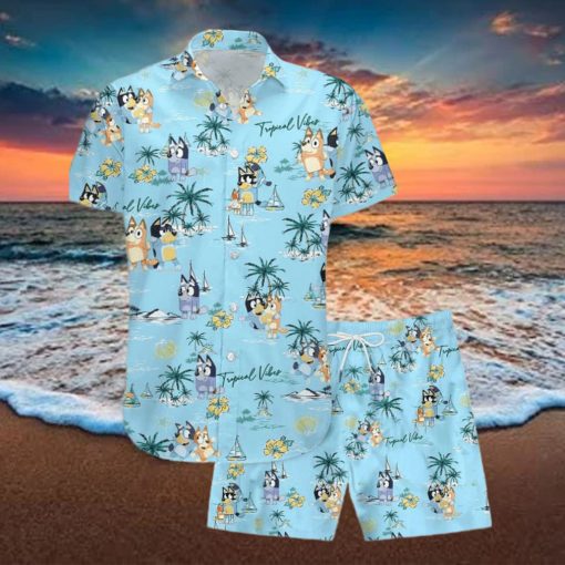 Men’s Bluey Print Hawaiian Shirt Shorts Combo Beach Ready Set