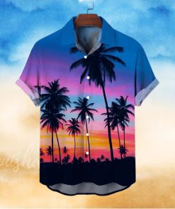 Men’s Casual Tropical Palms Print Short Sleeve Shirt Button Down Shirt