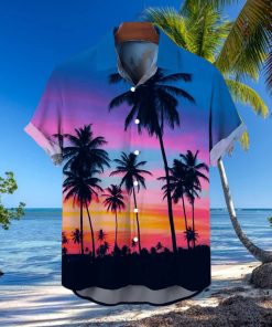 Men’s Casual Tropical Palms Print Short Sleeve Shirt Button Down Shirt