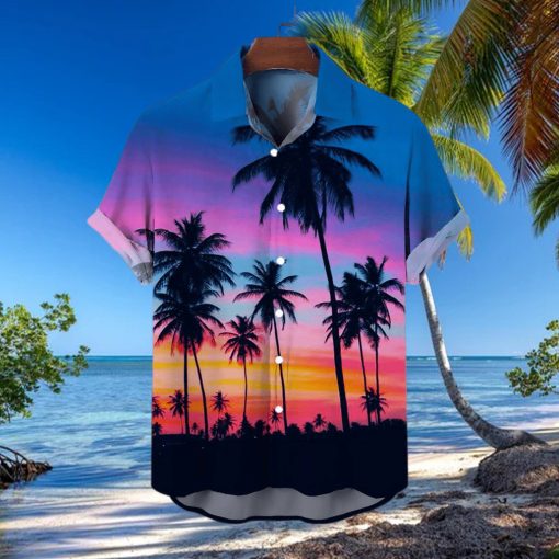 Men’s Casual Tropical Palms Print Short Sleeve Shirt Button Down Shirt