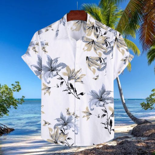 Men’s Cotton Linen hawaiian Shirt Summer Floral Print