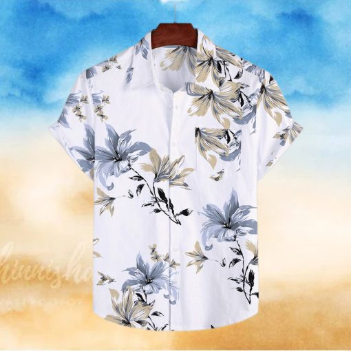 Men’s Cotton Linen hawaiian Shirt Summer Floral Print