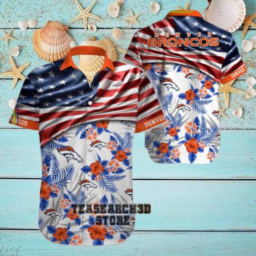 Men’s Denver Broncos Hawaiian Shirt USA Flag from USAmerci Store