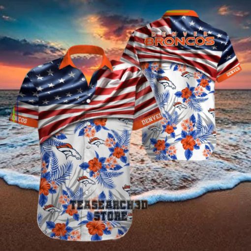 Men’s Denver Broncos Hawaiian Shirt USA Flag from USAmerci Store