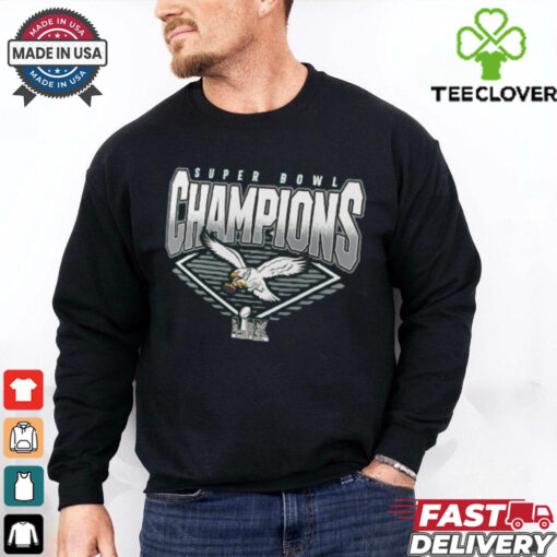 Men’s Fanatics Kelly Green Philadelphia Eagles Super Bowl LIX Champions Retro Graphic Long Sleeve T Shirt