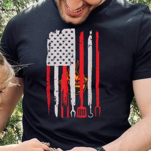 Mens Funny BBQ Grilling Tools Shirt Vintage USA Flag For Men Dad T Shirt