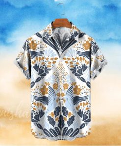 Men’s Hawaiian Shirt Diamond Shaped Swallow And Flower Print T shirt