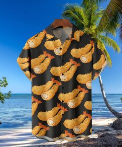 Men’s Hawaiian Shirts Japanese Tempura Shrimp Chest Pocket Short Sleeve Casual Shirt