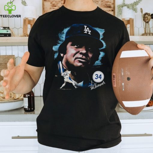 Men's Los Angeles Dodgers Fernando Valenzuela Mitchell & Ness Black Cooperstown Collection Portrait T Shirt