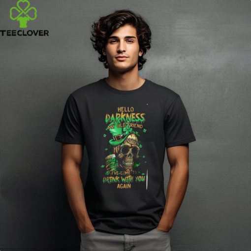 Men’s St. Patricks Day St. Patricks Day Hello Darkness My Old Friend Beer Skull Print T Shirt