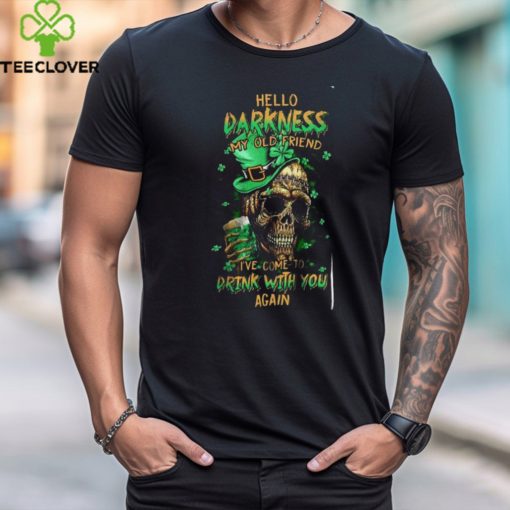 Men’s St. Patricks Day St. Patricks Day Hello Darkness My Old Friend Beer Skull Print T Shirt