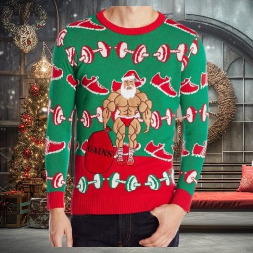 Men’s Ugly Christmas Sweater Santa Gains Fitness