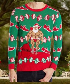 Men’s Ugly Christmas Sweater Santa Gains Fitness