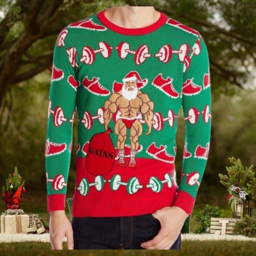 Men’s Ugly Christmas Sweater Santa Gains Fitness