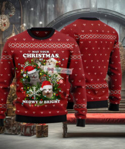 Meowy And Bright Xmas Wreath Red Funny Ugly Sweater