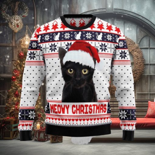 Meowy Black Cat Christmas Snowboard Ugly 3D Sweater For Thanksgiving