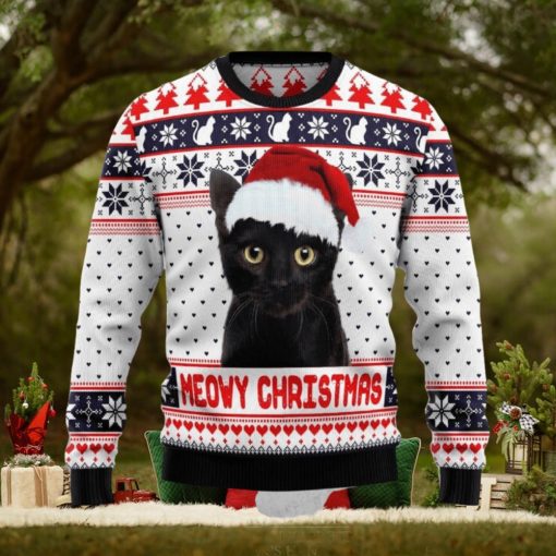 Meowy Black Cat Christmas Snowboard Ugly 3D Sweater For Thanksgiving