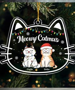 Meowy Catmas Cat Personalized Custom Ornament Acrylic Cat Shaped Christmas Gift For Pet Owners, Pet Lovers