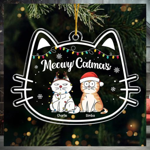 Meowy Catmas Cat Personalized Custom Ornament Acrylic Cat Shaped Christmas Gift For Pet Owners, Pet Lovers