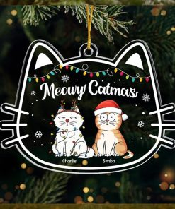 Meowy Catmas   Cat Personalized Custom Ornament   Acrylic Cat Shaped   Christmas Gift For Pet Owners, Pet Lovers