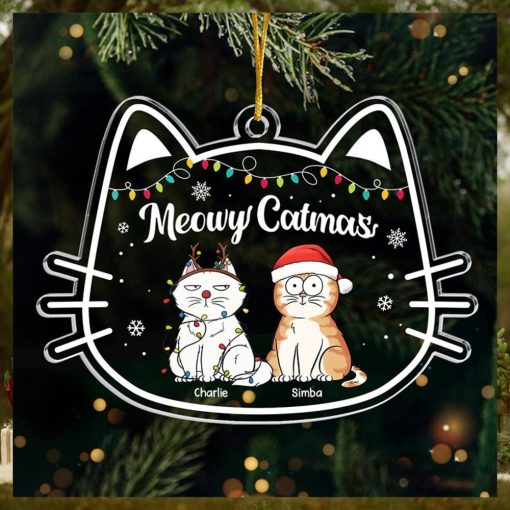 Meowy Catmas Cat Personalized Custom Ornament Acrylic Cat Shaped Christmas Gift For Pet Owners, Pet Lovers