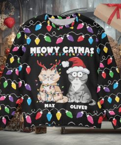 Meowy Catmas Christmas Funny Cats   Personalized Ugly Sweater