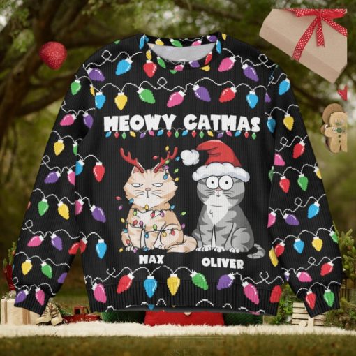Meowy Catmas Christmas Funny Cats   Personalized Ugly Sweater