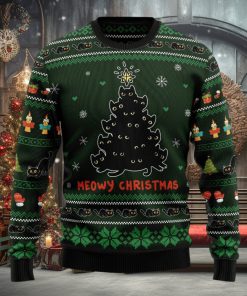 Meowy Christmas Black Cat Ugly Christmas Sweater