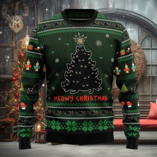 Meowy Christmas Black Cat Ugly Christmas Sweater