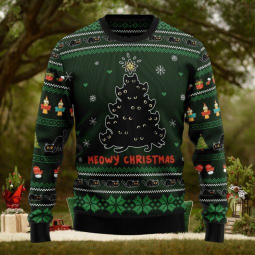 Meowy Christmas Black Cat Ugly Christmas Sweater