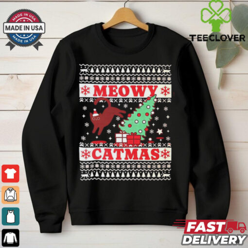 Meowy catmas ugly Christmas cat shirt