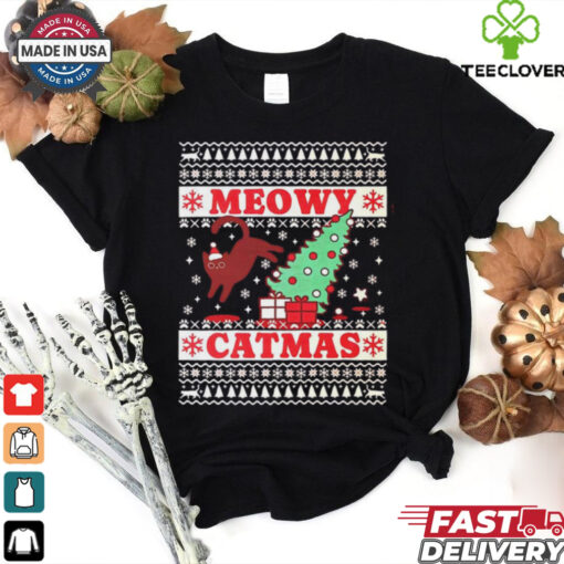 Meowy catmas ugly Christmas cat shirt
