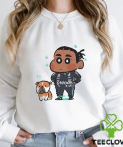 Mercedes AMG F1 Driver Lewis Hamilton And His Dog Roscoe In The Style Of Crayon Shin Chan Unisex T shirt