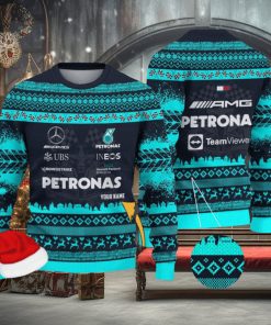 Mercedes AMG PETRONAS F1 Team Custom Name Ugly Sweater Gift For Christmas