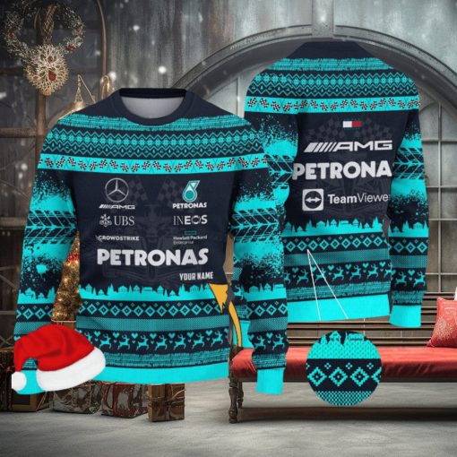 Mercedes AMG PETRONAS F1 Team Custom Name Ugly Sweater Gift For Christmas