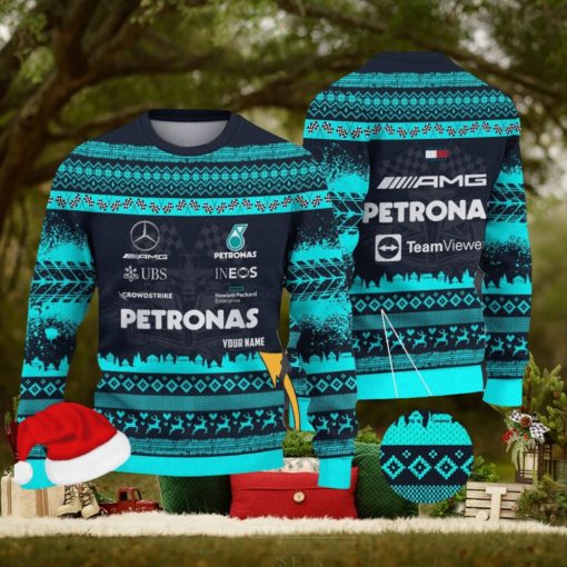 Mercedes AMG PETRONAS F1 Team Custom Name Ugly Sweater Gift For Christmas