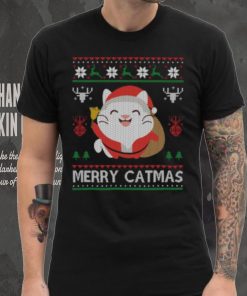 Merry Catmas Funny Christmas Cute Cat Lover Gift V Neck Womens T Shirt