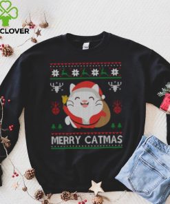 Merry Catmas Funny Christmas Cute Cat Lover Gift V Neck Womens T Shirt