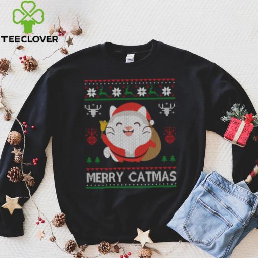 Merry Catmas Funny Christmas Cute Cat Lover Gift V Neck Womens T Shirt