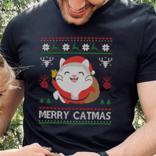 Merry Catmas Funny Christmas Cute Cat Lover Gift V Neck Womens T Shirt