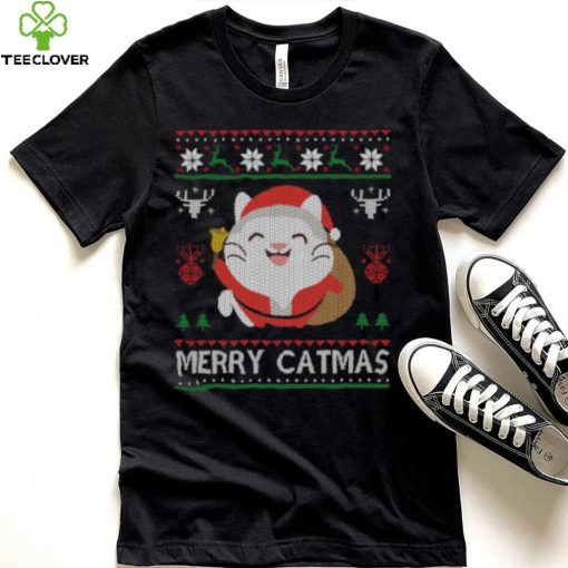 Merry Catmas Funny Christmas Cute Cat Lover Gift V Neck Womens T Shirt