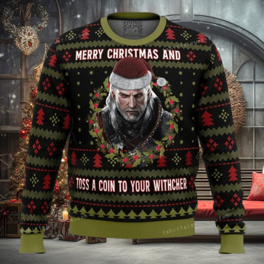 Merry Christmas And Toss A Coin The Witcher Womens Ugly Sweater Merry Christmas And Toss A Coin The Witcher Womens Ugly Sweater