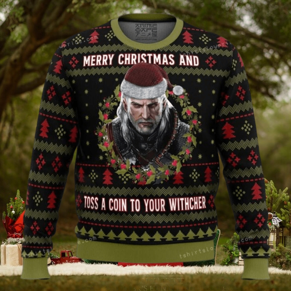 Merry Christmas And Toss A Coin The Witcher Womens Ugly Sweater Merry Christmas And Toss A Coin The Witcher Womens Ugly Sweater