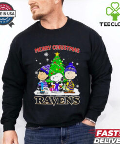 Merry Christmas Baltimore Ravens X Peanuts characters 2024 shirt