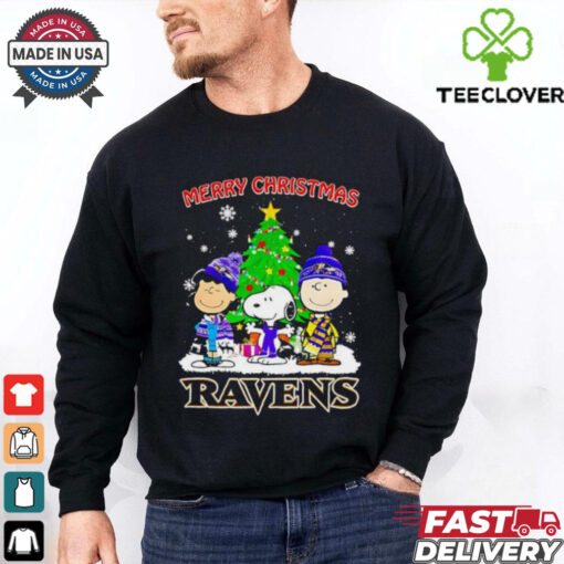 Merry Christmas Baltimore Ravens X Peanuts characters 2024 shirt
