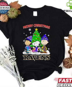 Merry Christmas Baltimore Ravens X Peanuts characters 2024 shirt