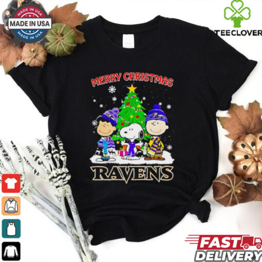 Merry Christmas Baltimore Ravens X Peanuts characters 2024 shirt